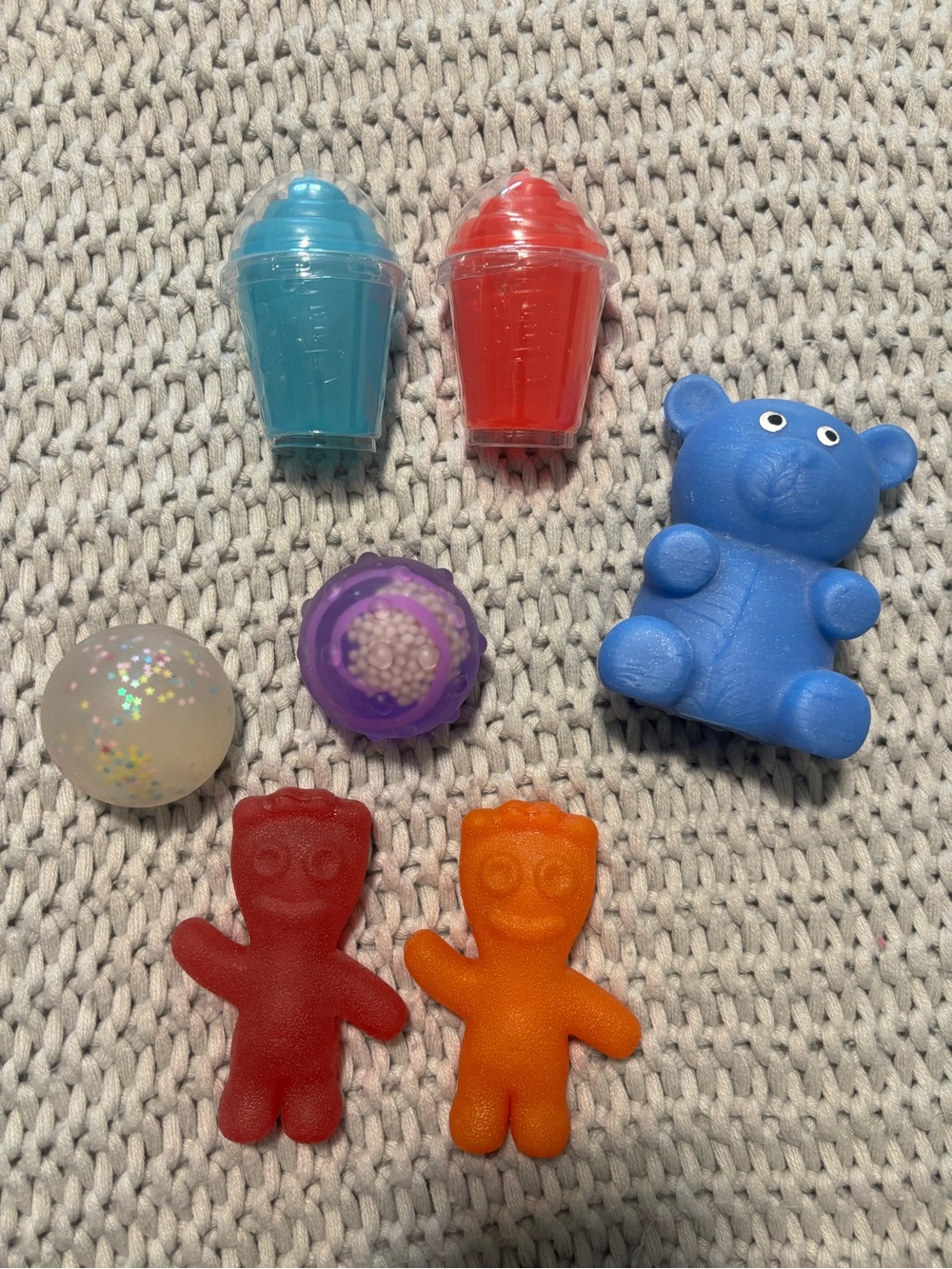 Squishy ICEE, Sour patch , bear, glow ball